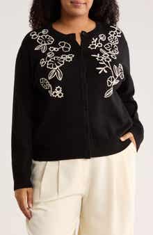 Adrianna Papell Flower Appliqué Cardigan