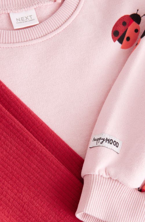 Next Kids' Ladybug Print Sweatshirt & Rib Leggings Set In Pink