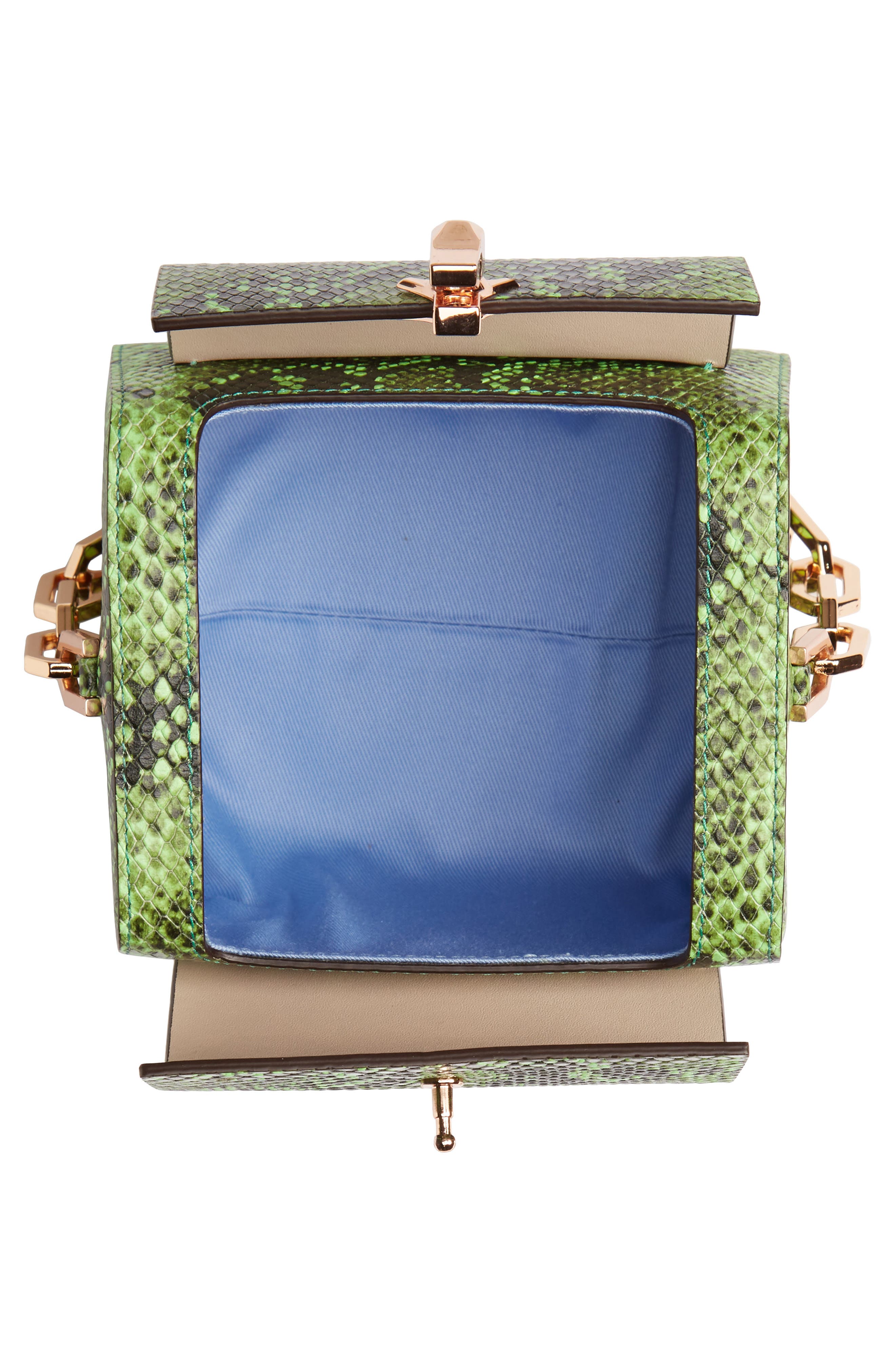 PO Cube Snake Embossed Leather Box Bag, Alternate, color, NEON GREEN