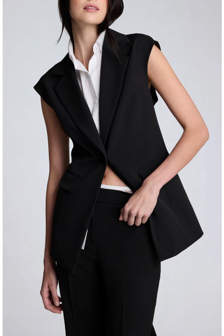 Luxe Twill Vest with Inset Shirt, Main, color, BLACK/ PURE WHITE
