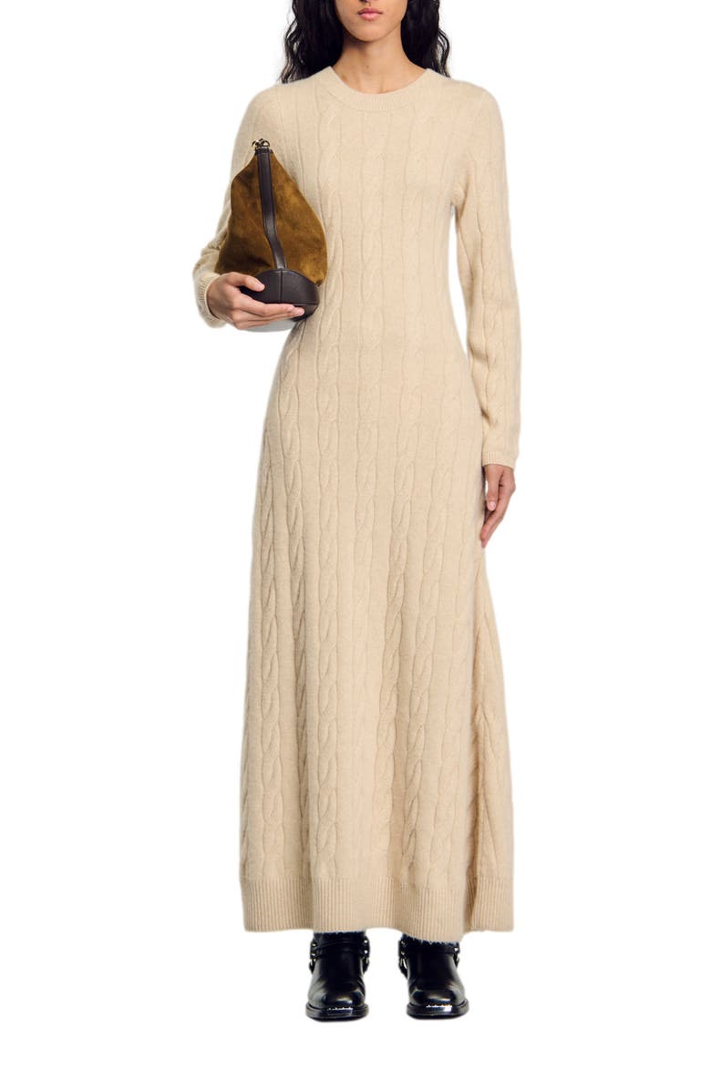 SANDRO Cable knit maxi dress, Alternate, color, 
