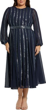 Mac Duggal Long Sheer Sleeve Beaded Dress