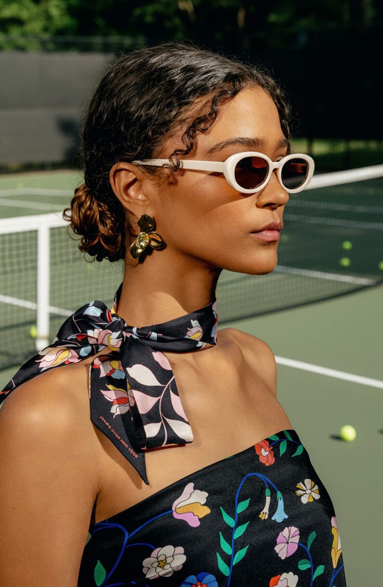 Jessie Zhao New York Silk Skinny Scarf Midnight Garden, Alternate, color, Black