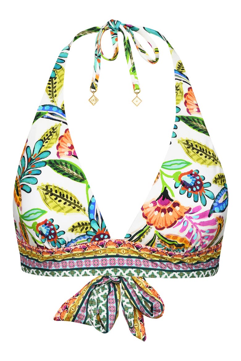 Jungle Halter Bikini Top, Alternate, color, WHITE MULTI