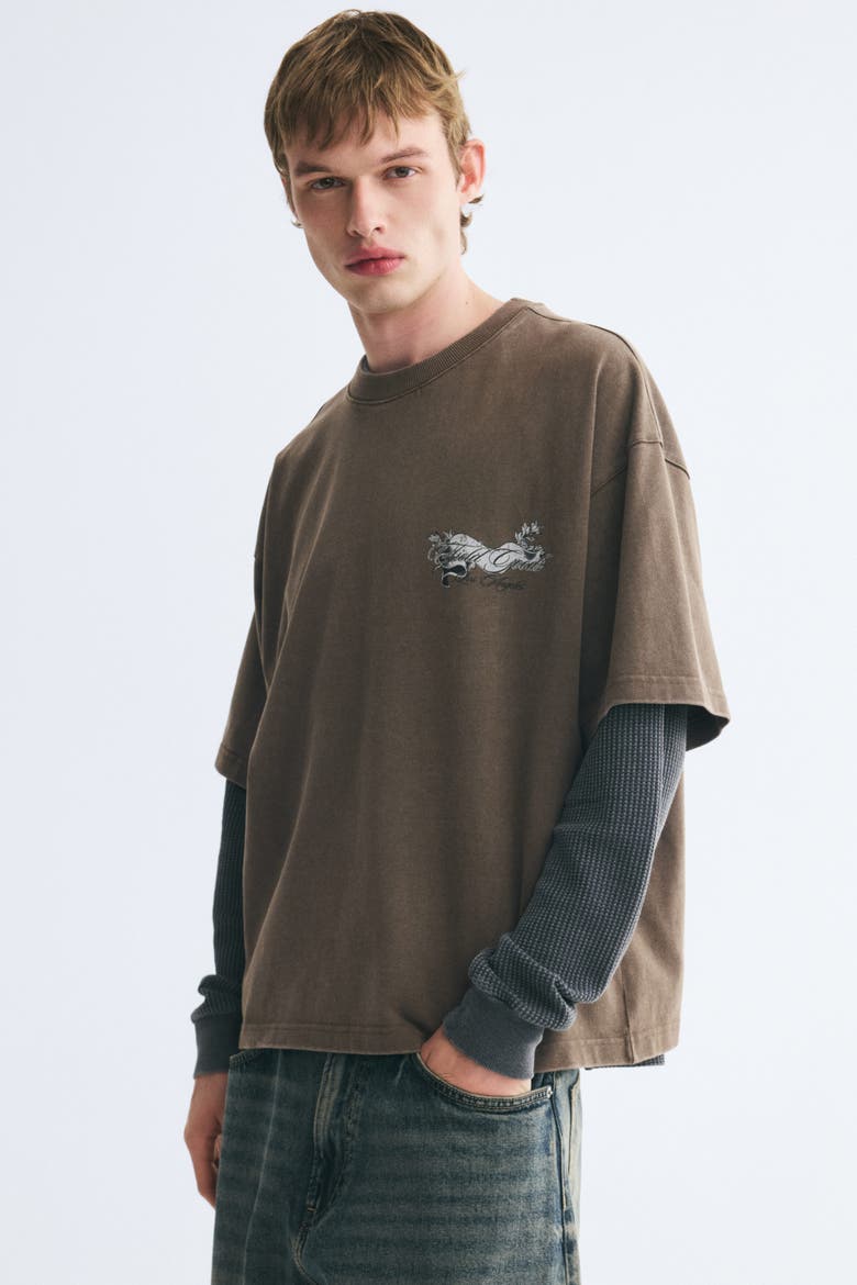 Oversized Boxy Printed Cotton T-Shirt, Main, color, Dark taupe/Field Goods
