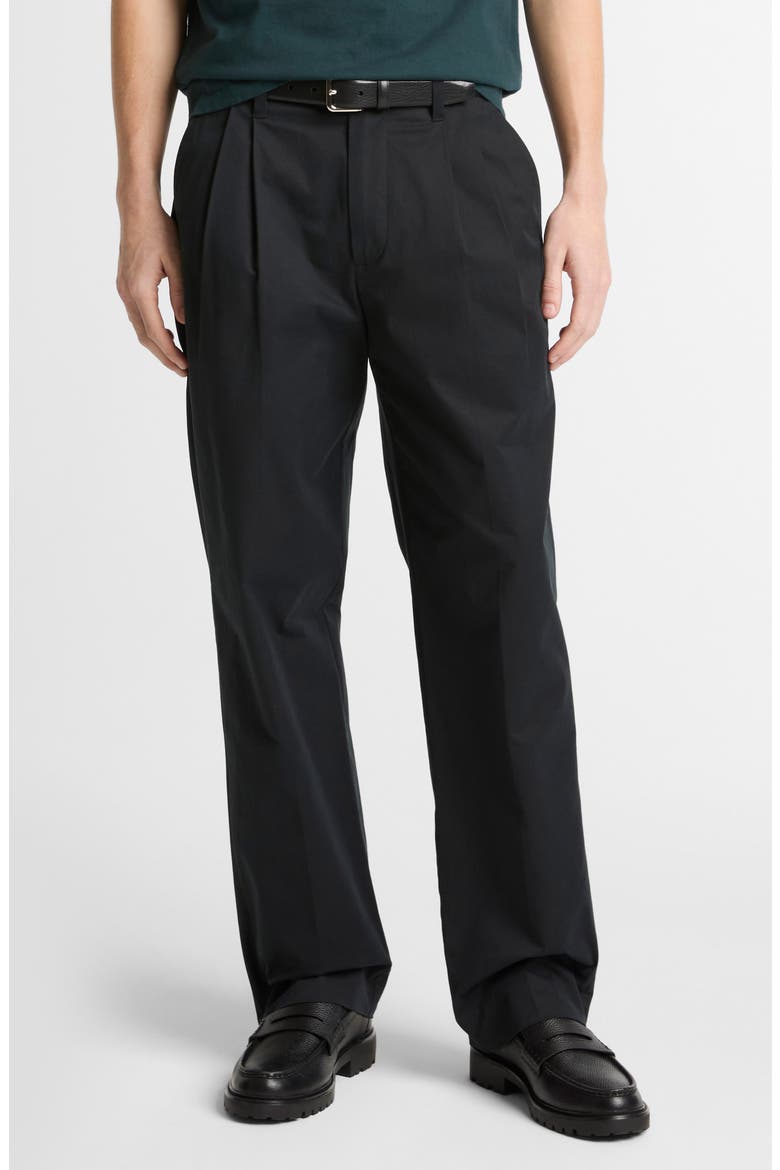 Louie Pleated Stretch Cotton Pants, Main, color, BLACK