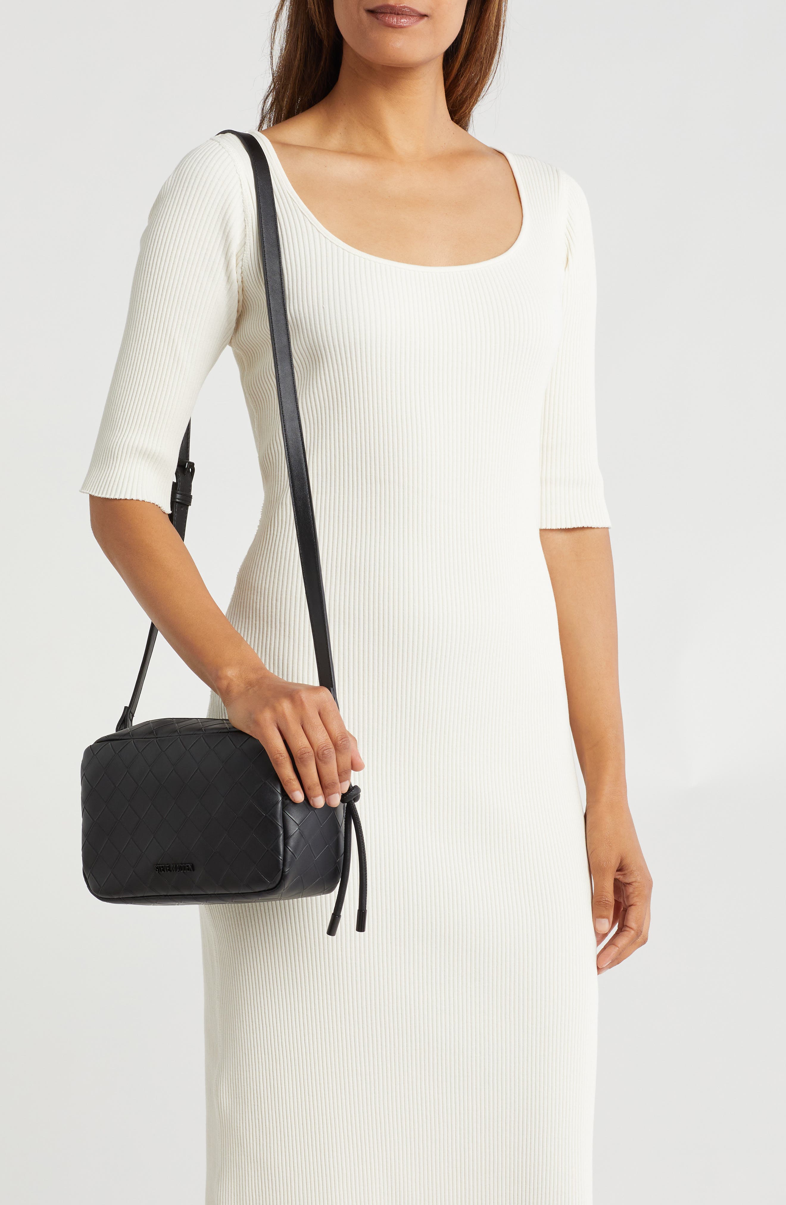 Steve Madden Embossed Woven Crossbody Bag, Alternate, color, Black