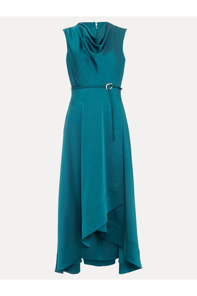 Sabrianna Cowl Neck Belted Midi Dress, Alternate, color, Teal