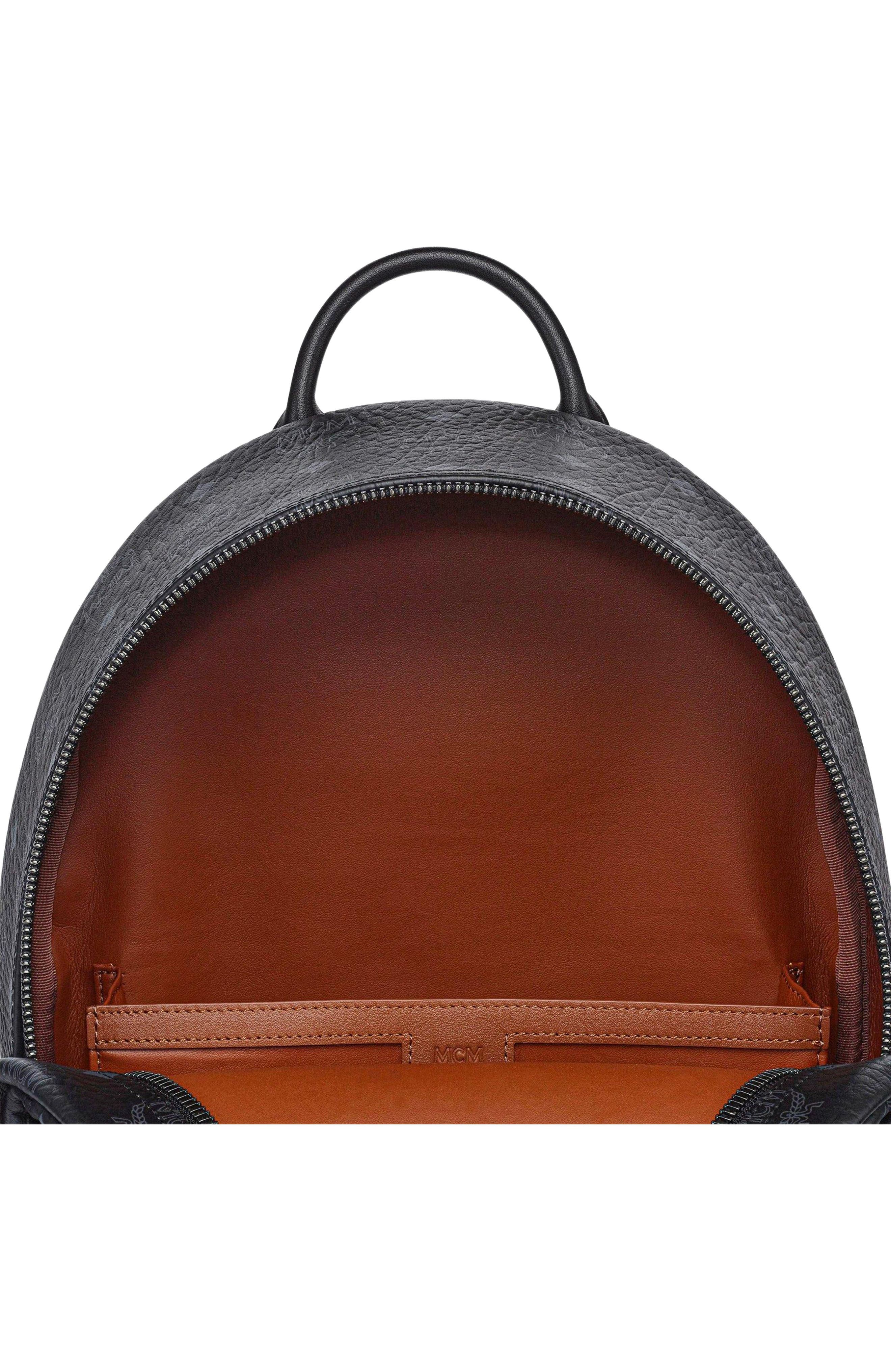 MCM Small Stark Side Studs Backpack in Visetos, Alternate, color, Black