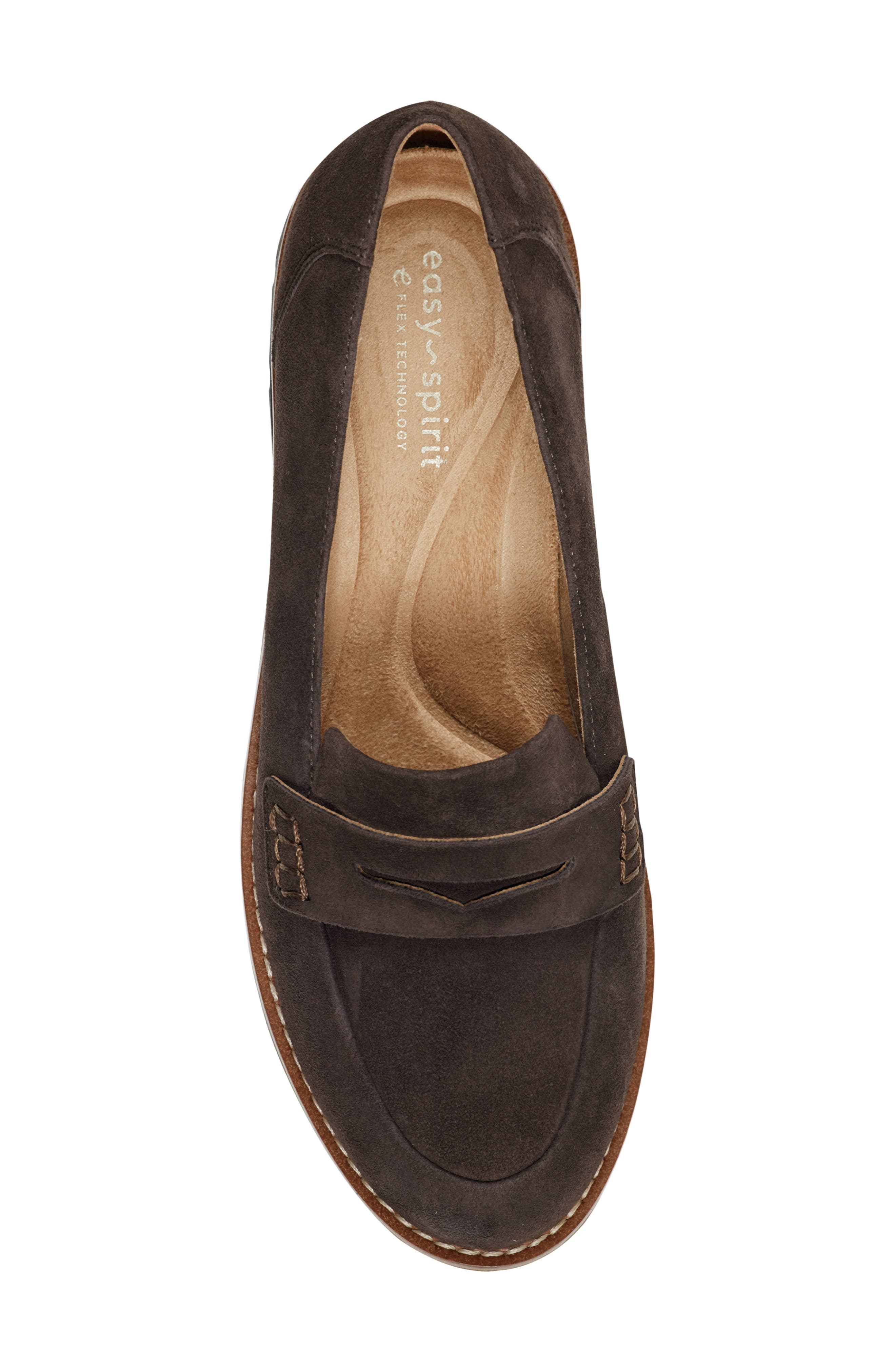Velia Penny Loafer, Alternate, color, DARK BROWN SUEDE