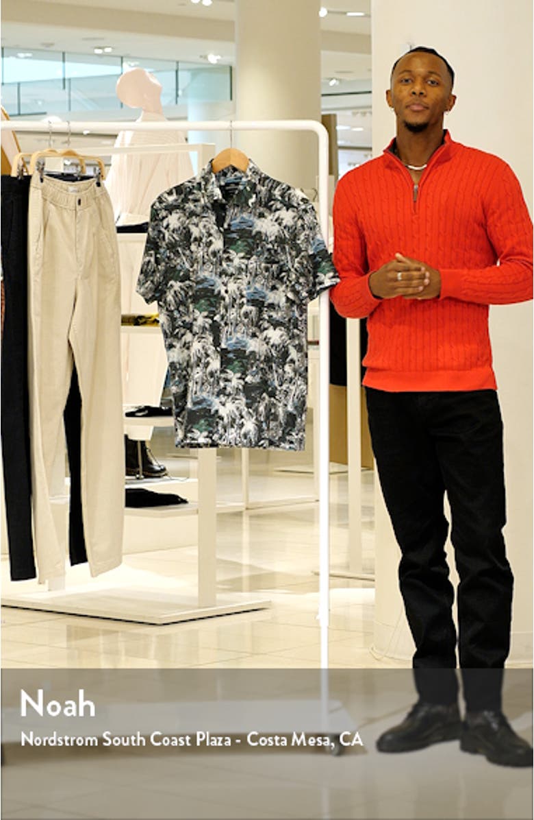 Dakota Street Tropical Print Short Sleeve Lyocell & Cotton Button-Up Shirt, sales video thumbnail