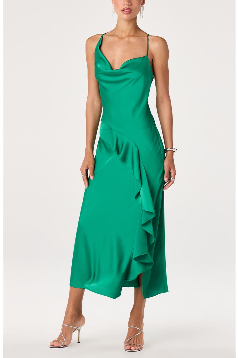 Dymond Satin Midi Dress, Alternate, color, GREEN
