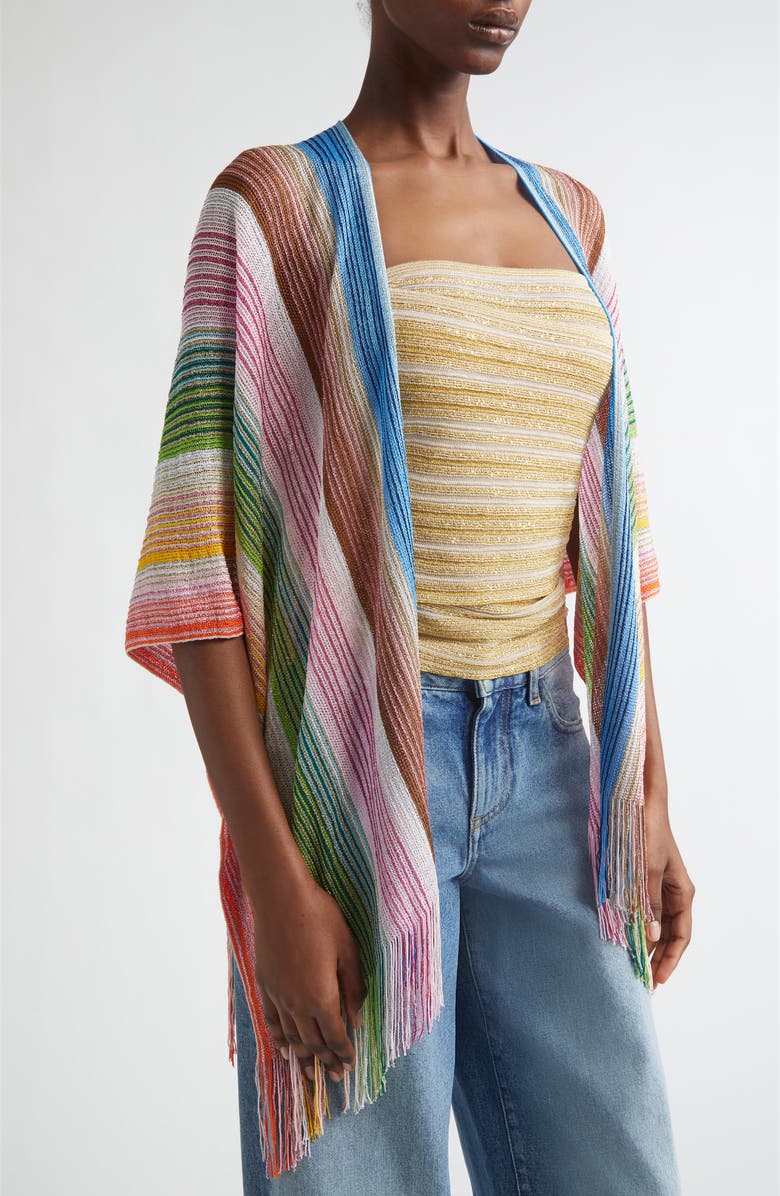 Missoni Stripe Fringe Trim Cape, Alternate, color, 0001 White Multi