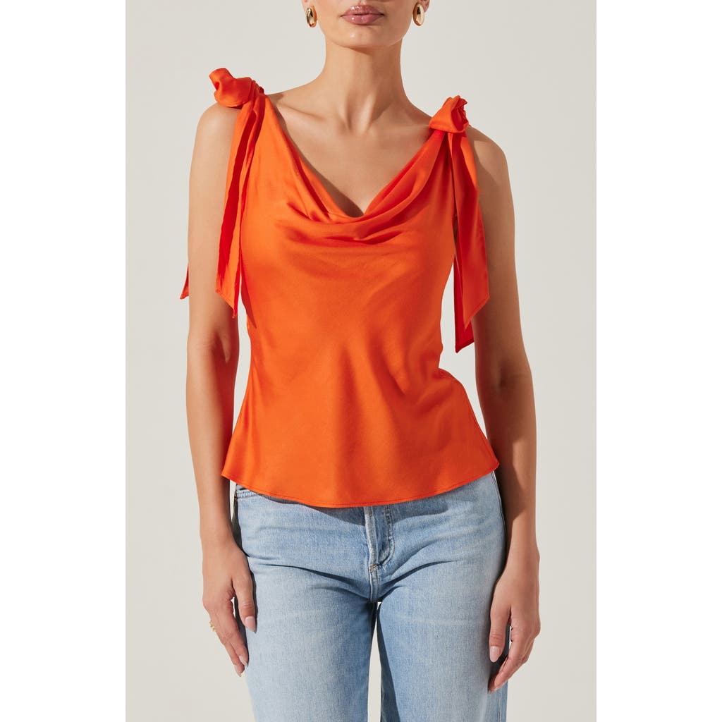 Astr Allexina Satin Cowl Neck Top In Orange In Orange