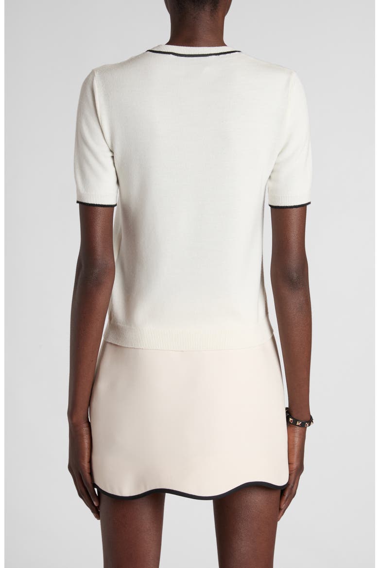 Tipped V-Detail Short Sleeve Wool Sweater, Alternate, color, IVORY/ BLACK