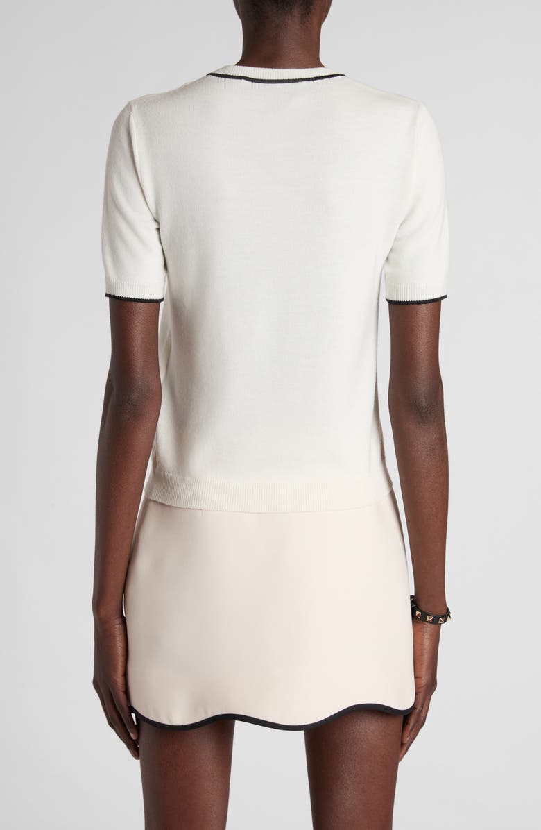 Valentino Garavani Tipped V-Detail Short Sleeve Wool Sweater, Alternate, color, Ivory/ Black