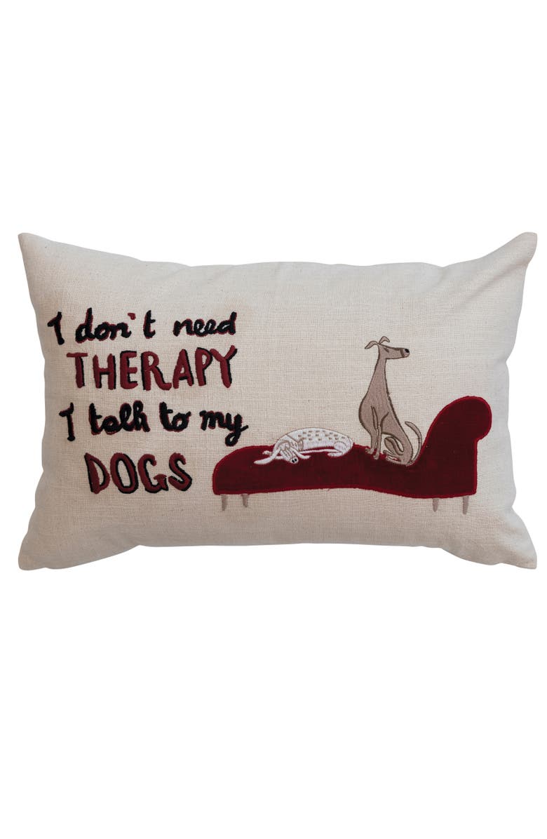 Storied Home Cotton Lumbar Pillow Cover with Dog Illustration and Message, Main, color, White