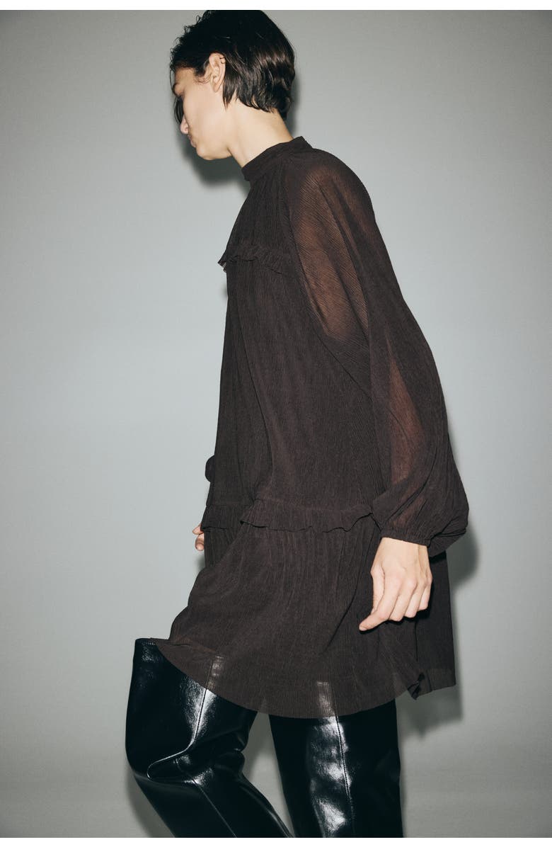 H&M Plissé Jersey Dress, Alternate, color, Dark Brown