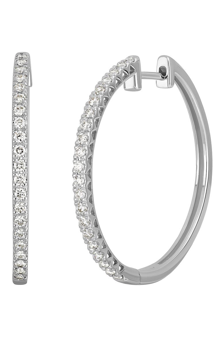 18k Gold Diamond Hoop Earrings, Main, color, 18KW