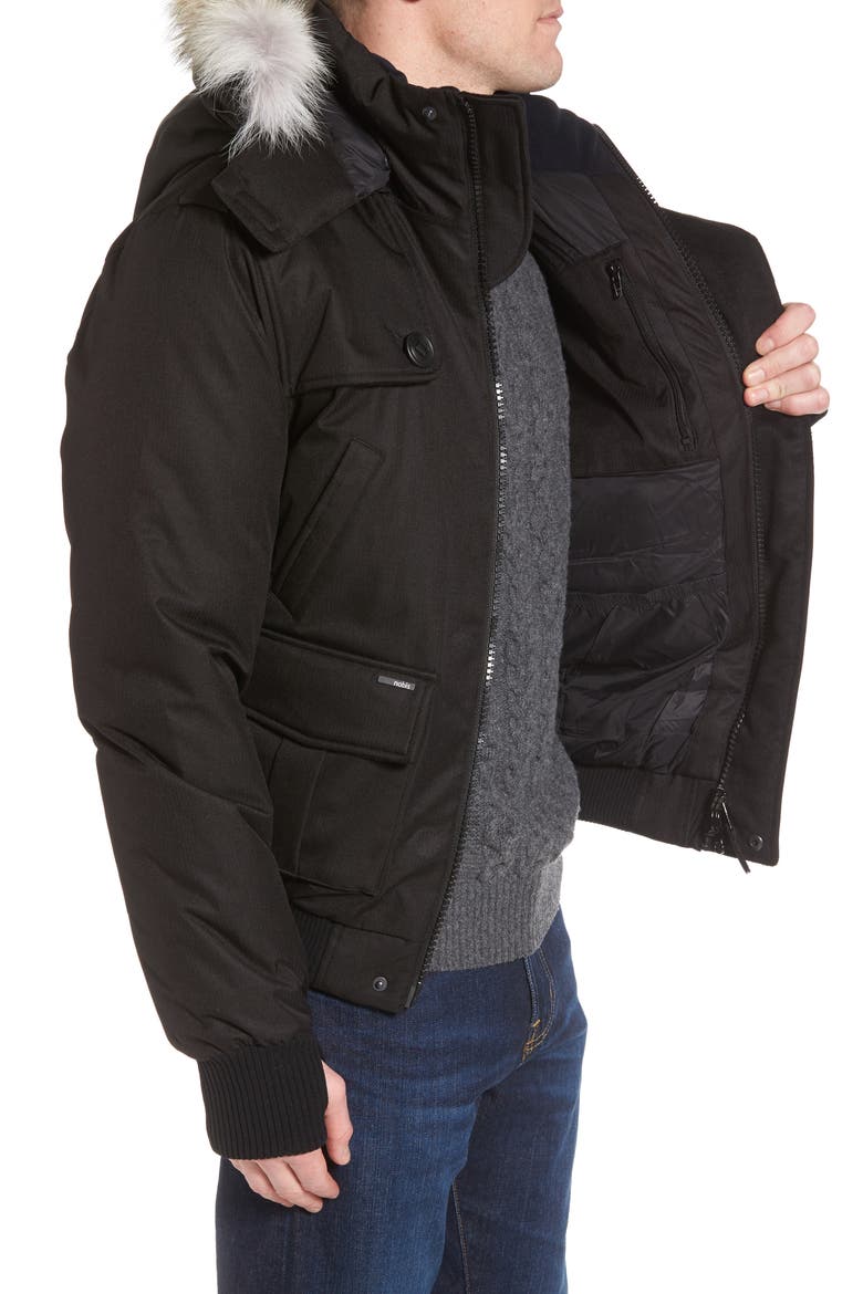Windproof & Waterproof 650-Fill Power Down Bomber Jacket with Genuine Coyote Fur Trim, Alternate, color, BLACK