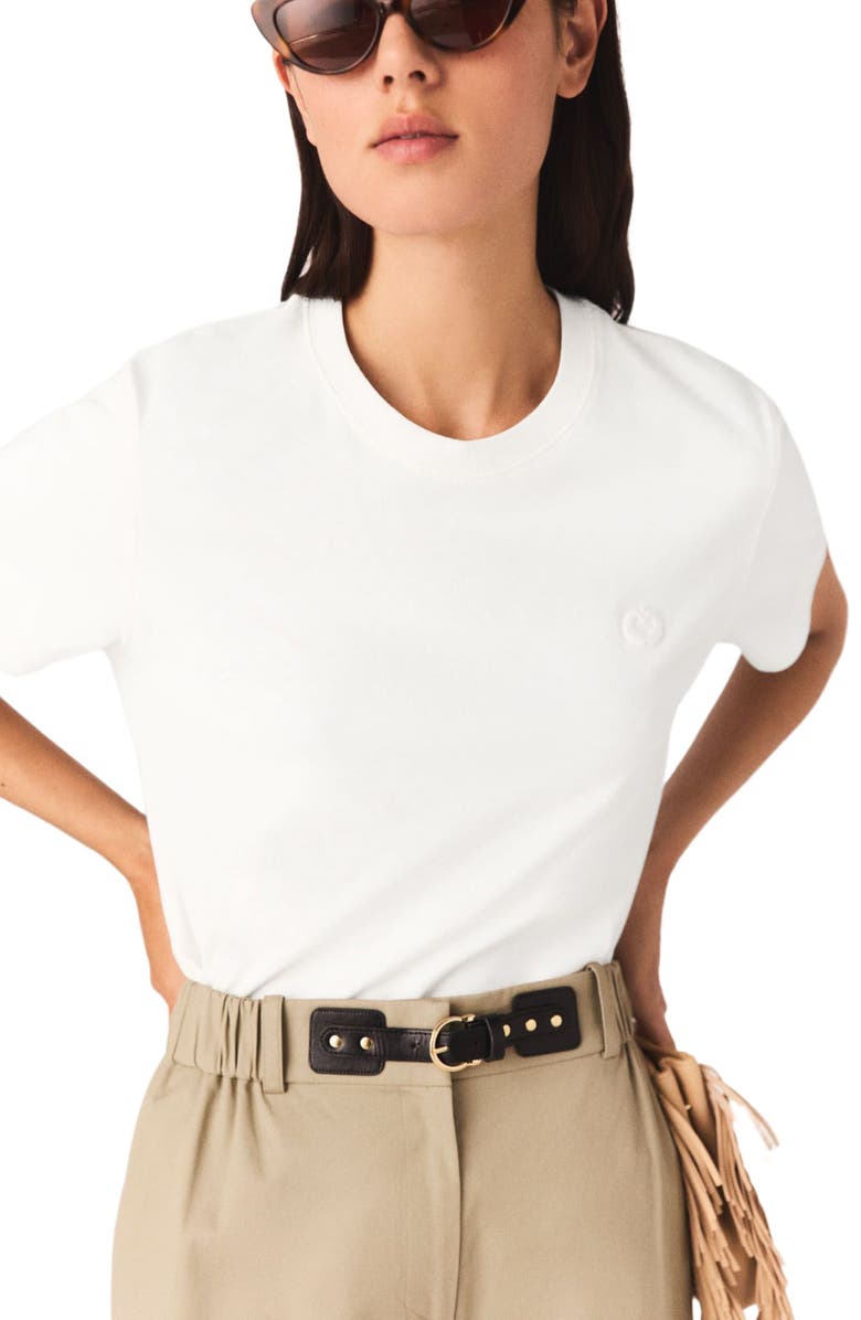 maje T-shirt with small embroidered logo, Alternate, color, White