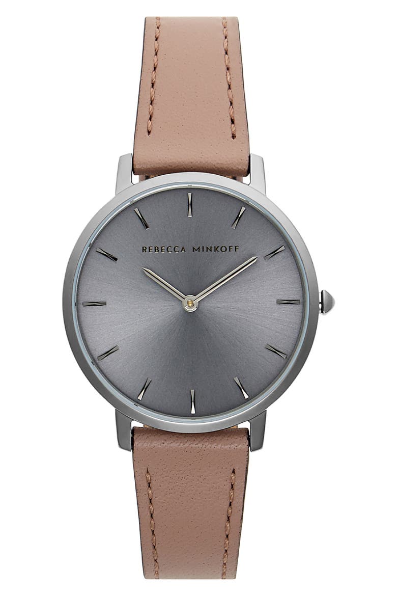 Major Leather Strap Watch, 35mm, Main, color, MINK/ GREY