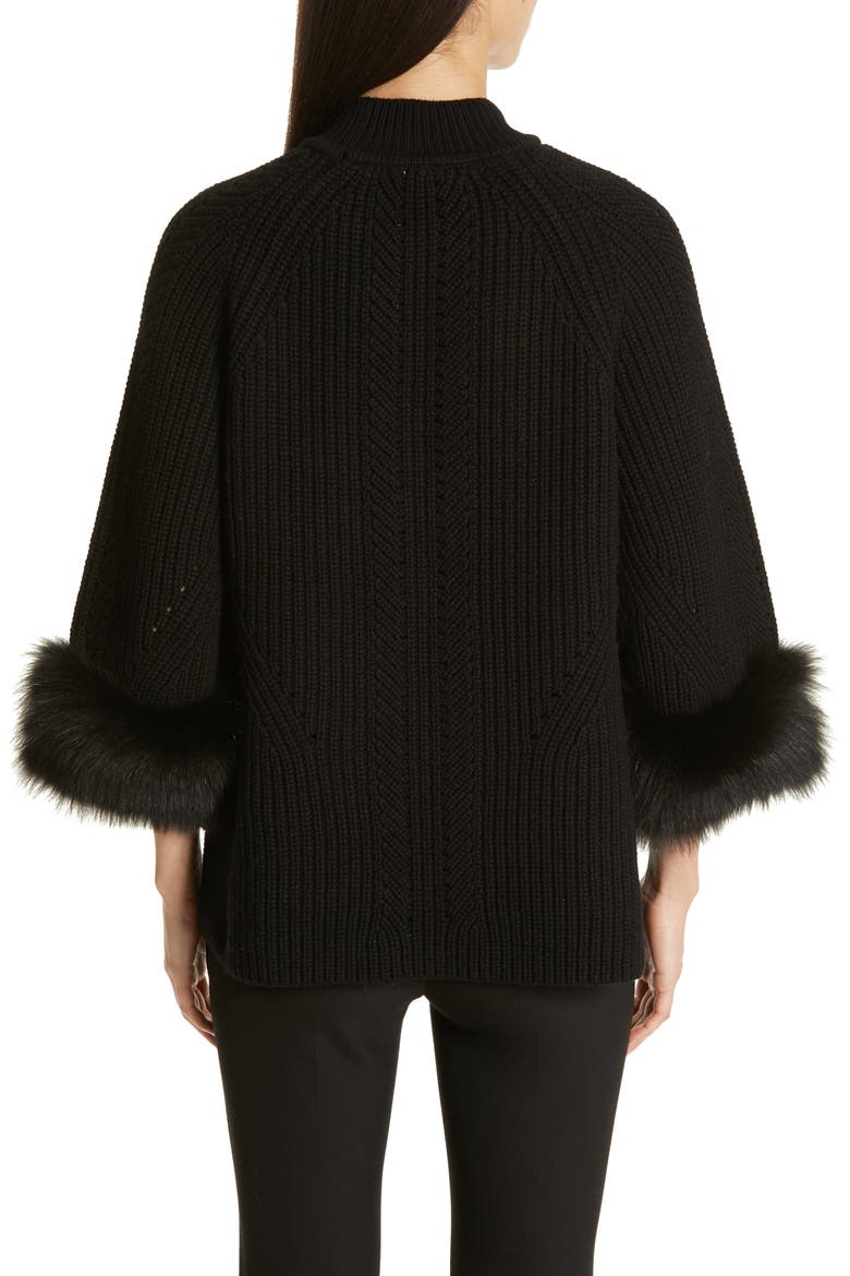 Genuine Fox Fur Cuff Cashmere Sweater, Alternate, color, BLACK