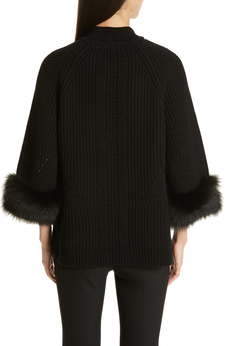 Fendi Genuine Fox Fur Cuff Cashmere Sweater, Alternate, color, 