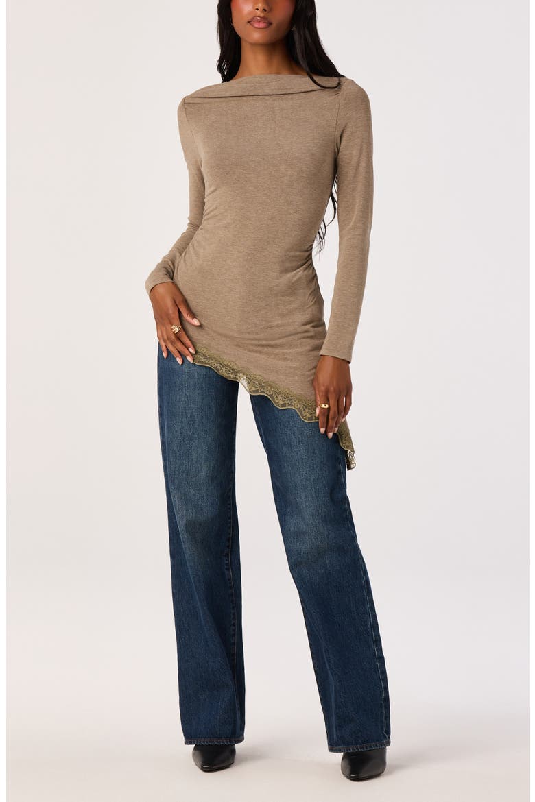 Fiona Lace-Trimmed Asymmetrical Hem Top, Alternate, color, TAUPE