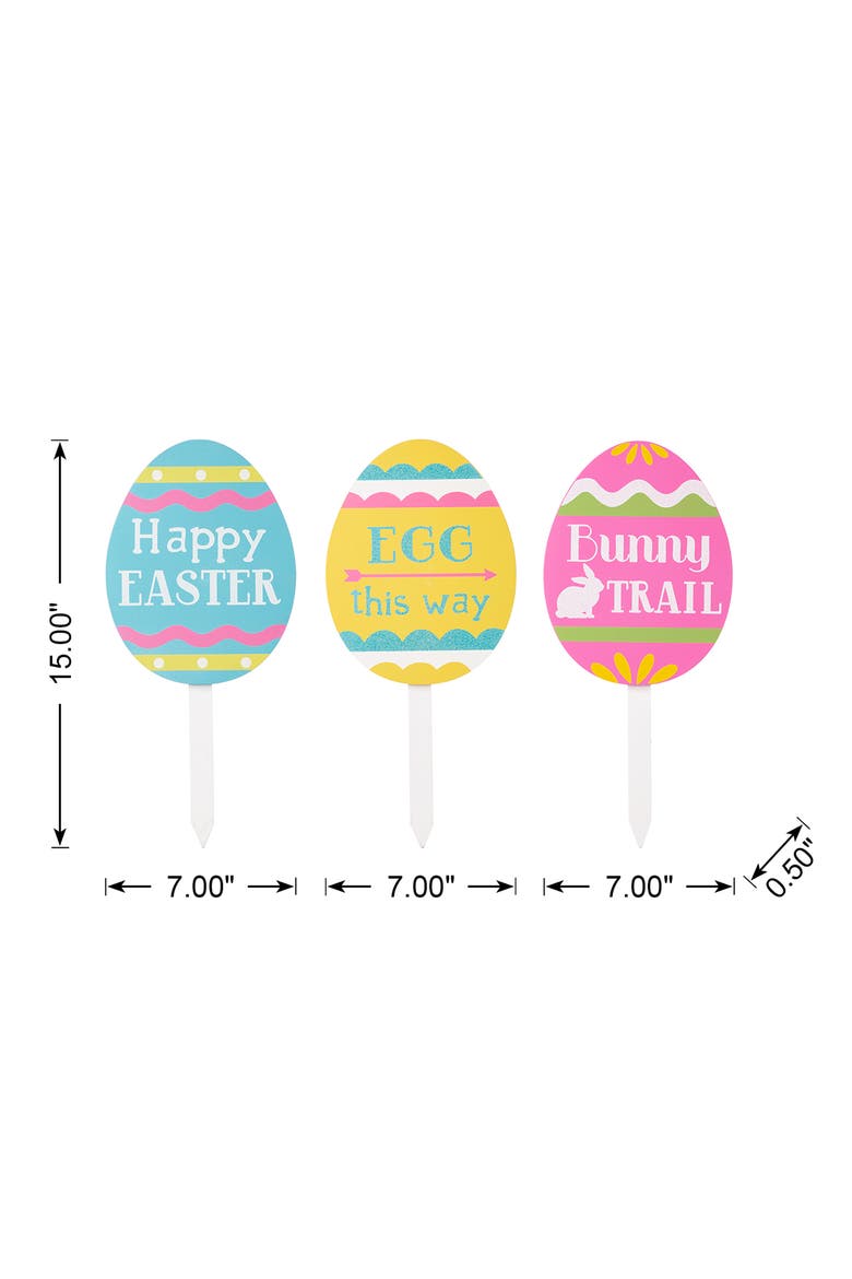 Set of 3 Wooden Easter Egg Chick Picks Yard Stakes, Alternate, color, Blue
