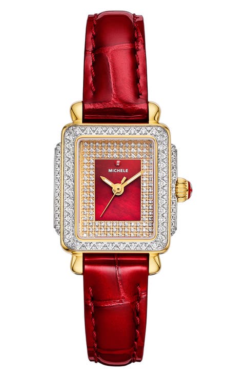 Mini Deco Madison Special Edition Two-Tone 18K Gold Plate Diamond Pavé Leather Strap Watch, 23mm x 24mm