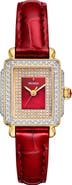 MICHELE Mini Deco Madison Special Edition Two-Tone 18K Gold Plate Diamond Pavé Leather Strap Watch, 23mm x 24mm