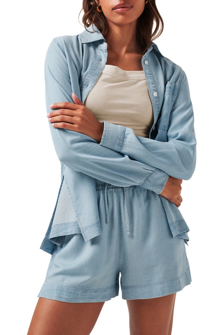 Chambray Button-Up Shirt, Alternate, color, LIGHT WASH