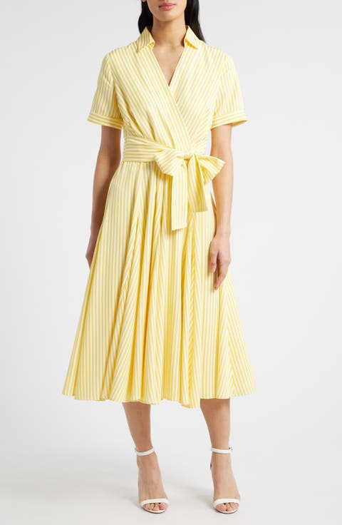Stripe Tie Waist Poplin Midi Shirtdress