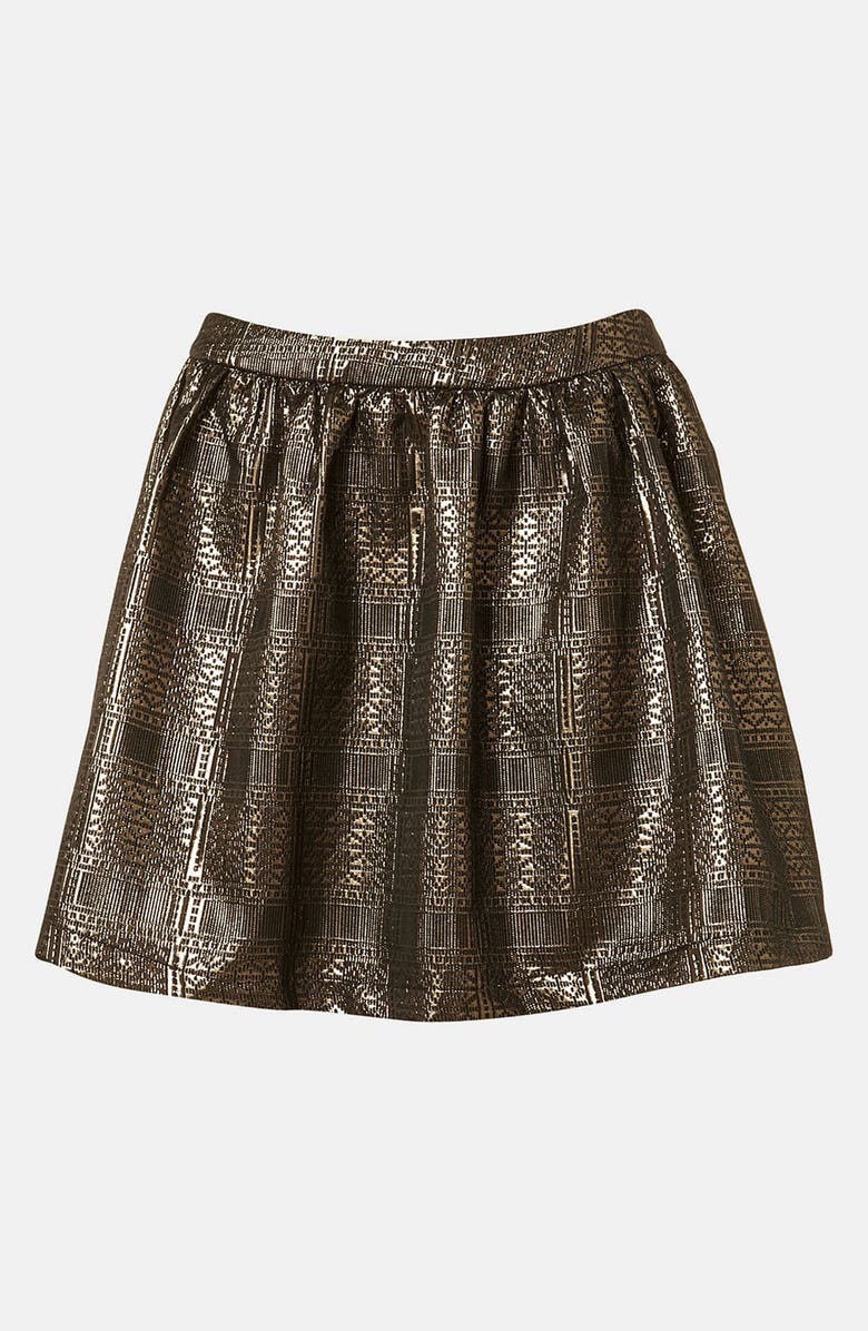 Topshop Metallic Jacquard Skater Skirt, Main, color, 