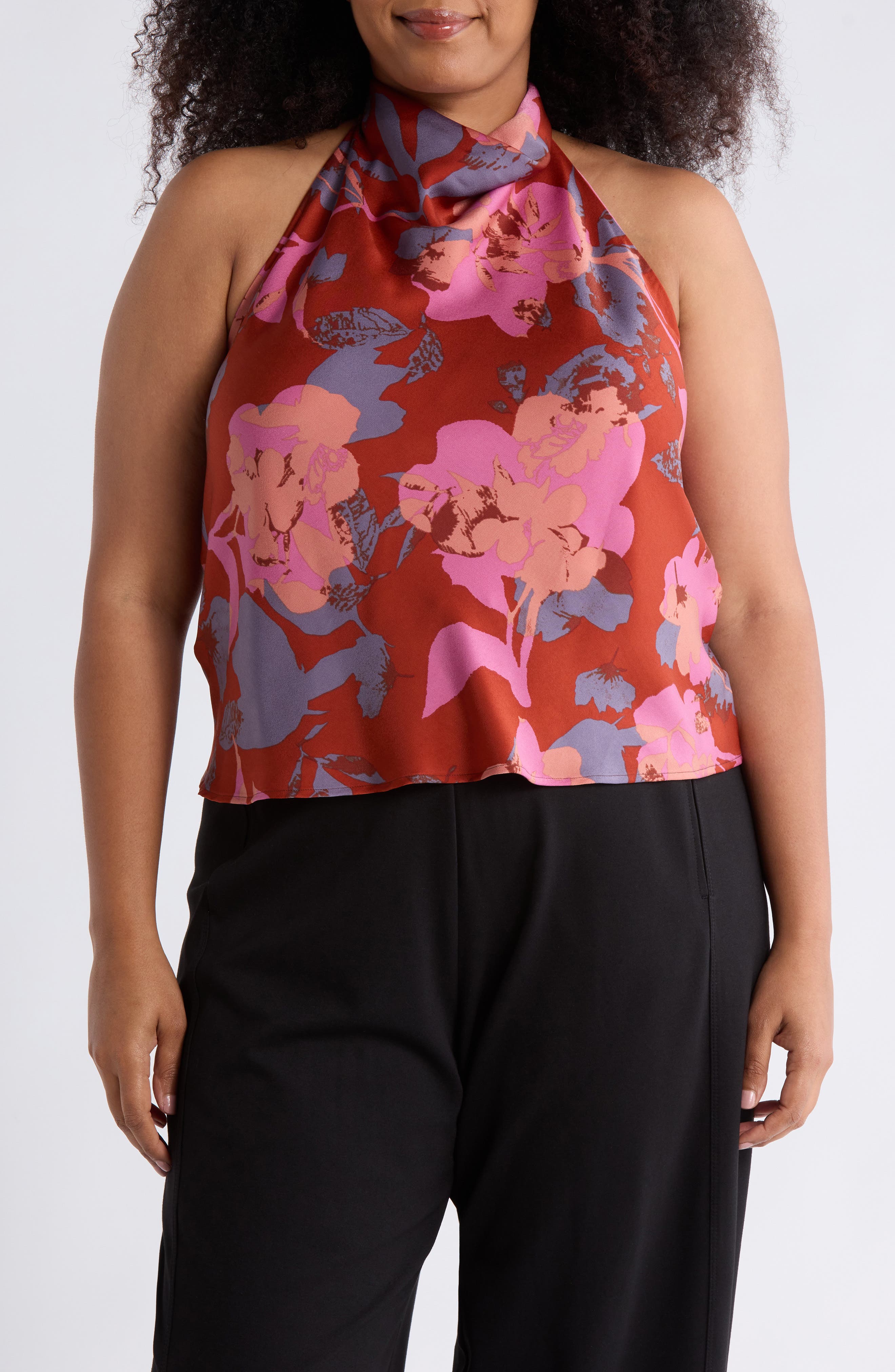 Floral Halter Satin Top