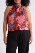 Renee C Floral Halter Satin Top