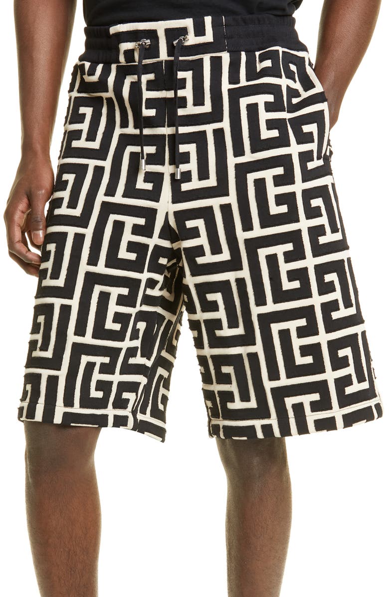 Balmain Men's Monogram Cotton Bermuda Shorts, Alternate, color,