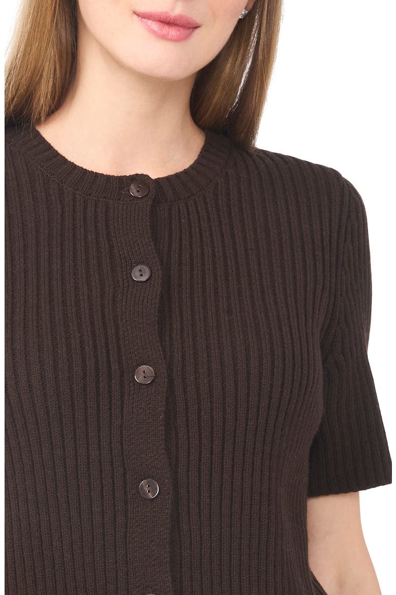 Ribbed Short Sleeve Cardigan, Alternate, color, CHOCOLATE
