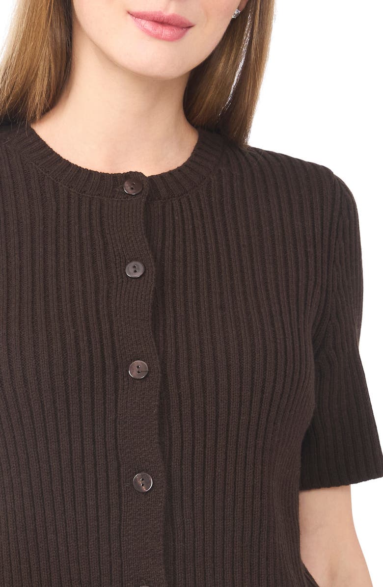 Halogen<sup>®</sup> Ribbed Short Sleeve Cardigan, Alternate, color, Chocolate