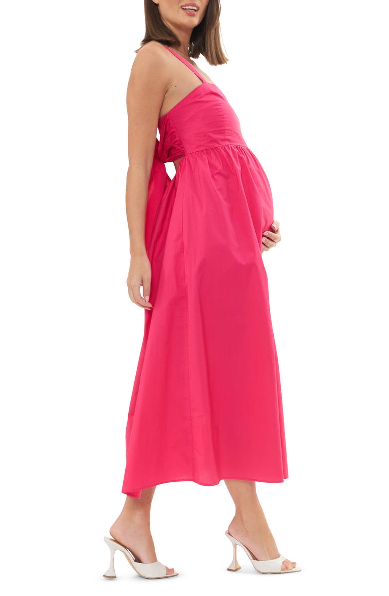 Ripe Maternity Tamara Tie Back Poplin Midi Maternity Sundress, Alternate, color, Hot Pink
