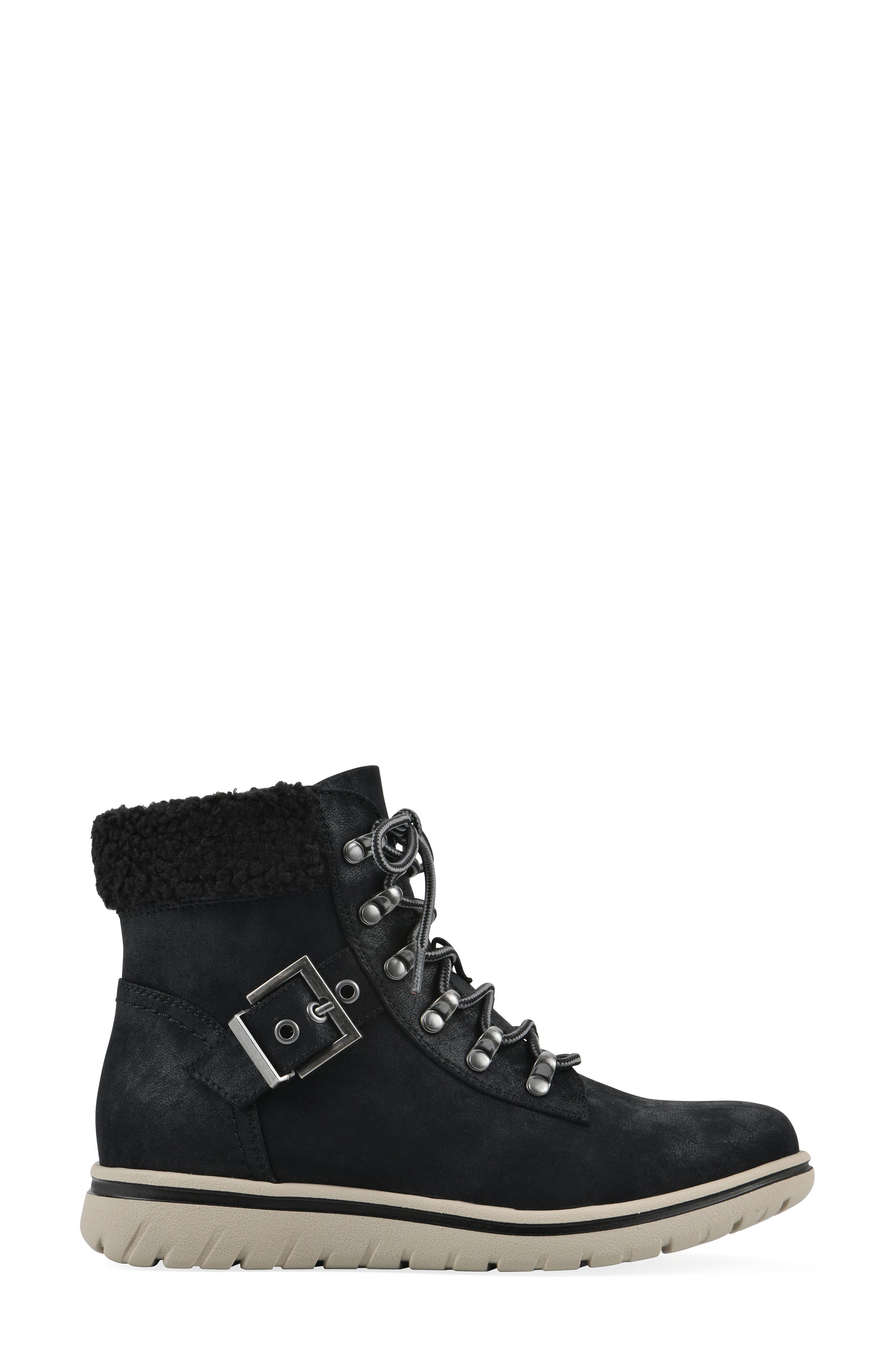 CLIFFS BY WHITE MOUNTAIN Hadrian Faux Shearling Cuff Hiker Bootie, Alternate, color, Black Fabric