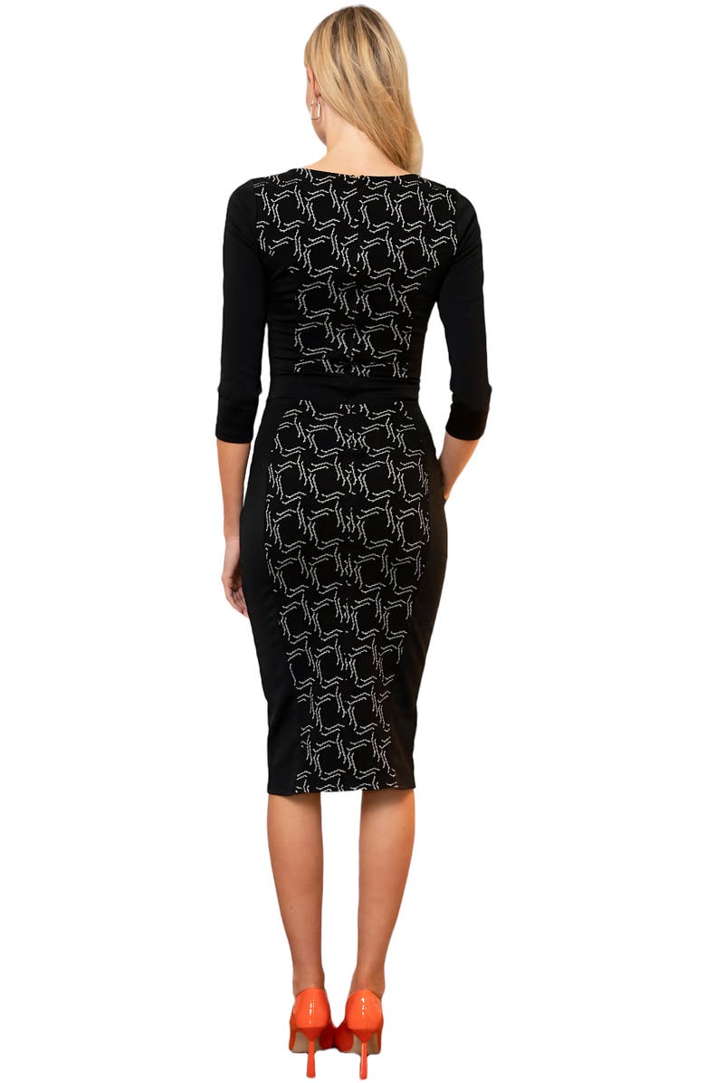 HotSquash London Clothing Bodycon Ponte Dress with 3/4 Sleeves, Alternate, color, Black Pencil Line