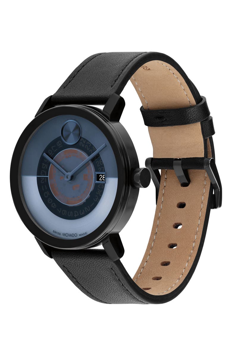 Movado Bold Evolution 2.0 Leather Strap Watch, 40mm, Alternate, color, Blue