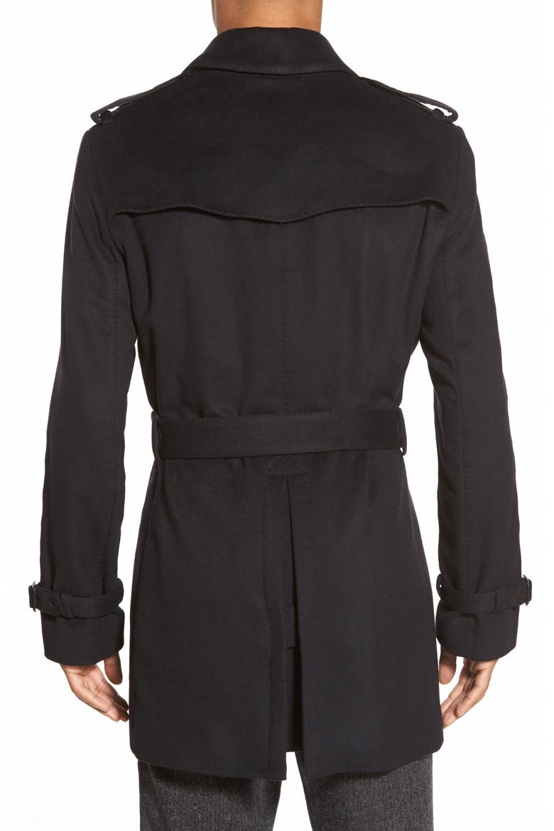 London 'Britton' Double Breasted Trench Coat, Alternate, color, BLACK