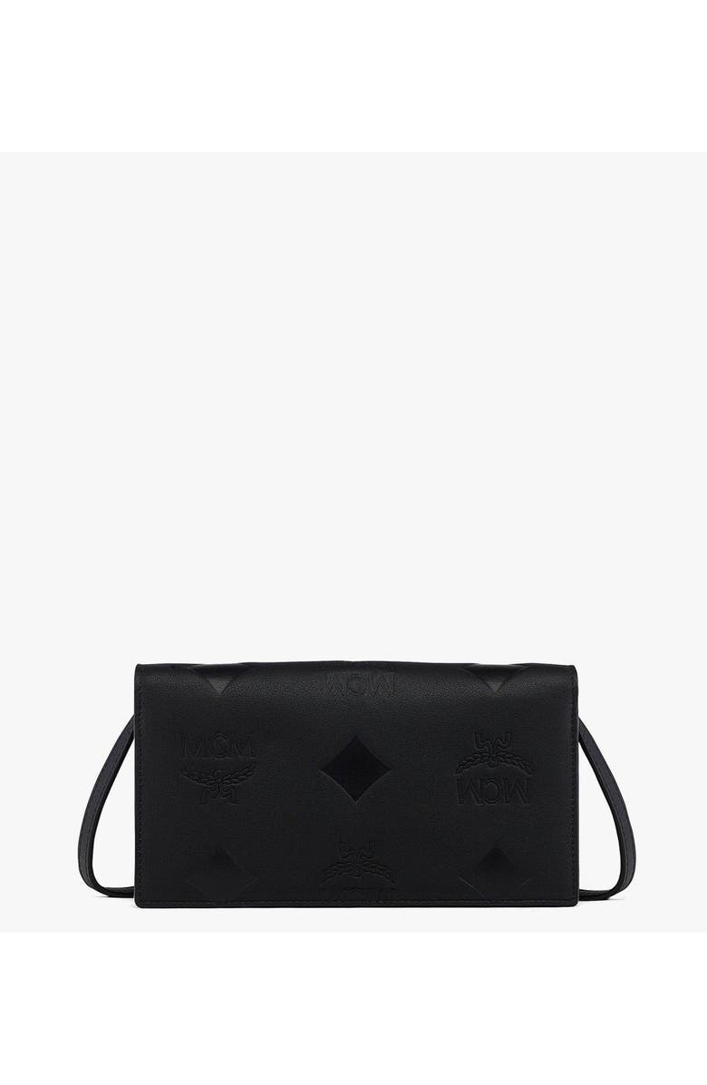 MCM Large Aren Chain Wallet in Embossed Monogram Leather, Alternate, color, Black