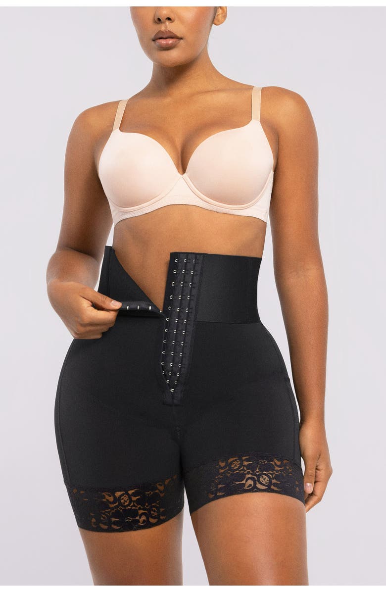 Shapellx Tummy Control Boned Sculpt High Waist Shorts, Alternate, color, Jet Black