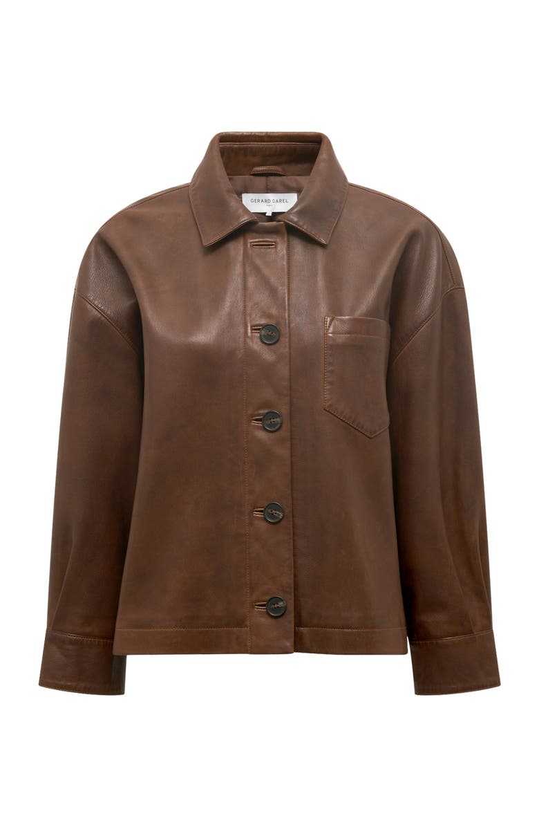 GERARD DAREL Nicole Leather Button Front Jacket, Alternate, color, Brown
