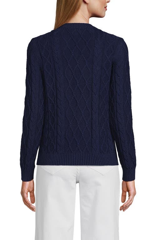 Lands' End Cotton Drifter Crew Cable Pullover Sweater In Deep Sea Navy