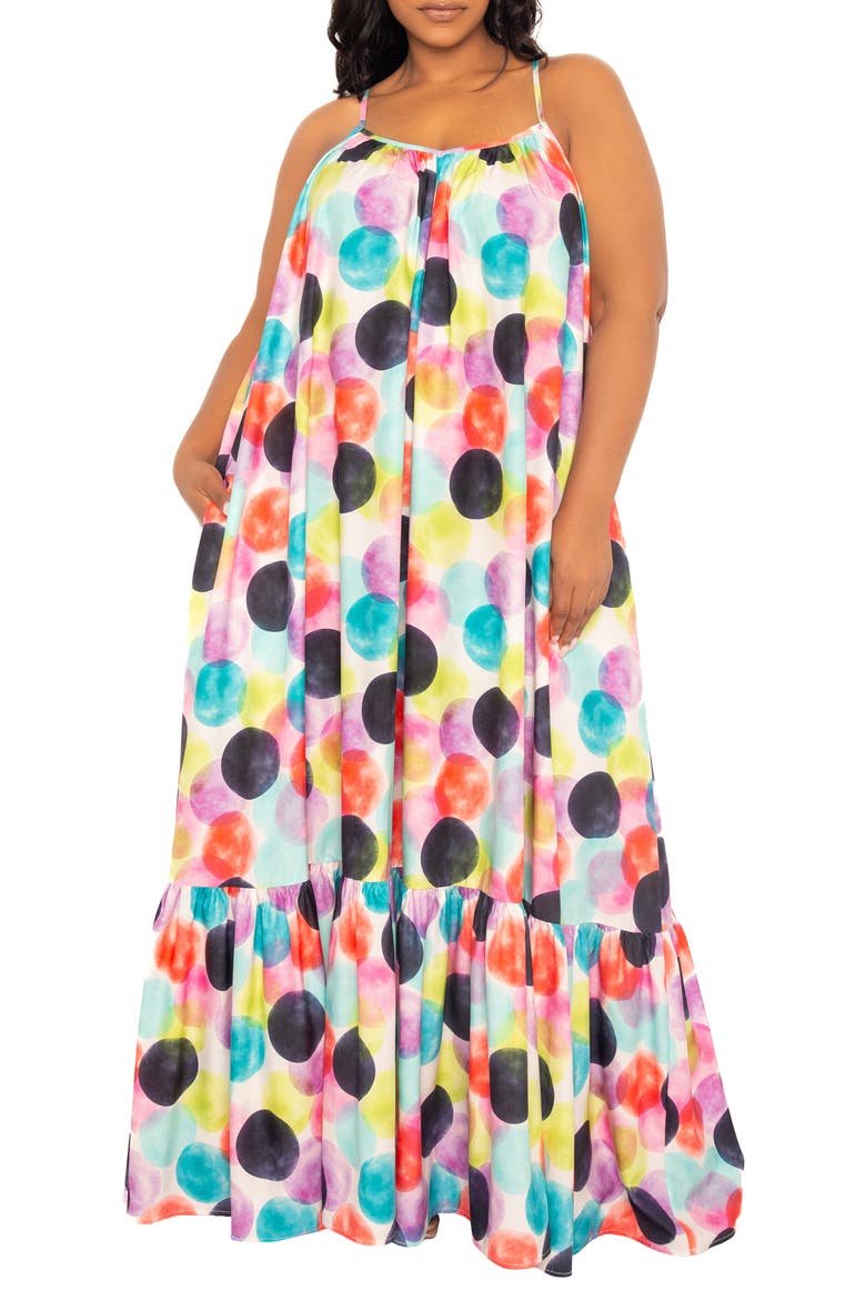 Polka Dot Maxi Dress, Main, color, VIOLET MULTI